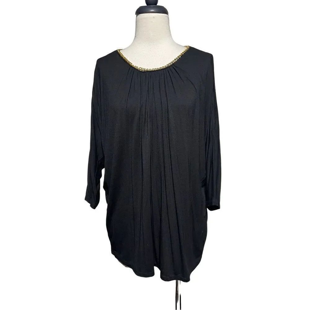 Philosophy Gold Embellished Black Knit Top with 3/4 Dolman Sleeves Size XL